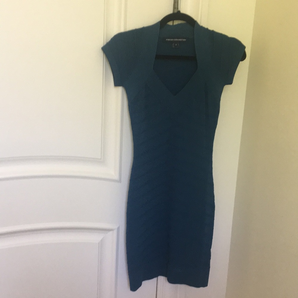 French Connection teal , blue body con dress